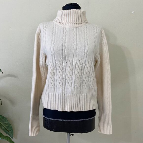 VTG. Pendleton 100% Lambs wool sweater women’s size L crop cable knit turtleneck - Picture 1 of 12